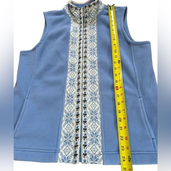 LL Bean Vest Jacket Blue Nordic Snowflake Fleece Mock Neck Full Zip Womens Med - Picture 11 of 12